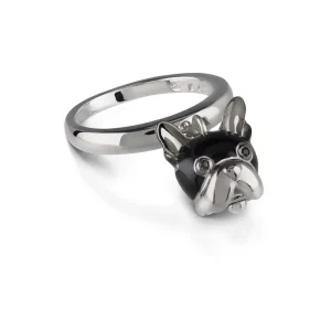 CHANTECLER Anello campanella cane piccolo in argento smalto nero e spinello nero ref. 38572