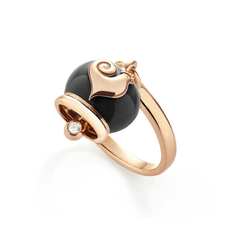anello_chantecler_campane_0-2.webp CHANTECLER Anello Campanelle campanella micro in oro rosa e smalto nero un diamante nel batacchio