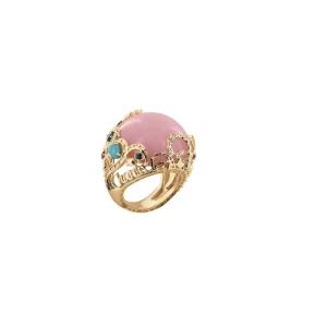 CHANTECLER Anello in oro giallo opale rosa e pietre preziose ref. 30875