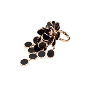 CHANTECLER Anello Paillettes a cascata in oro rosa e smalto nero