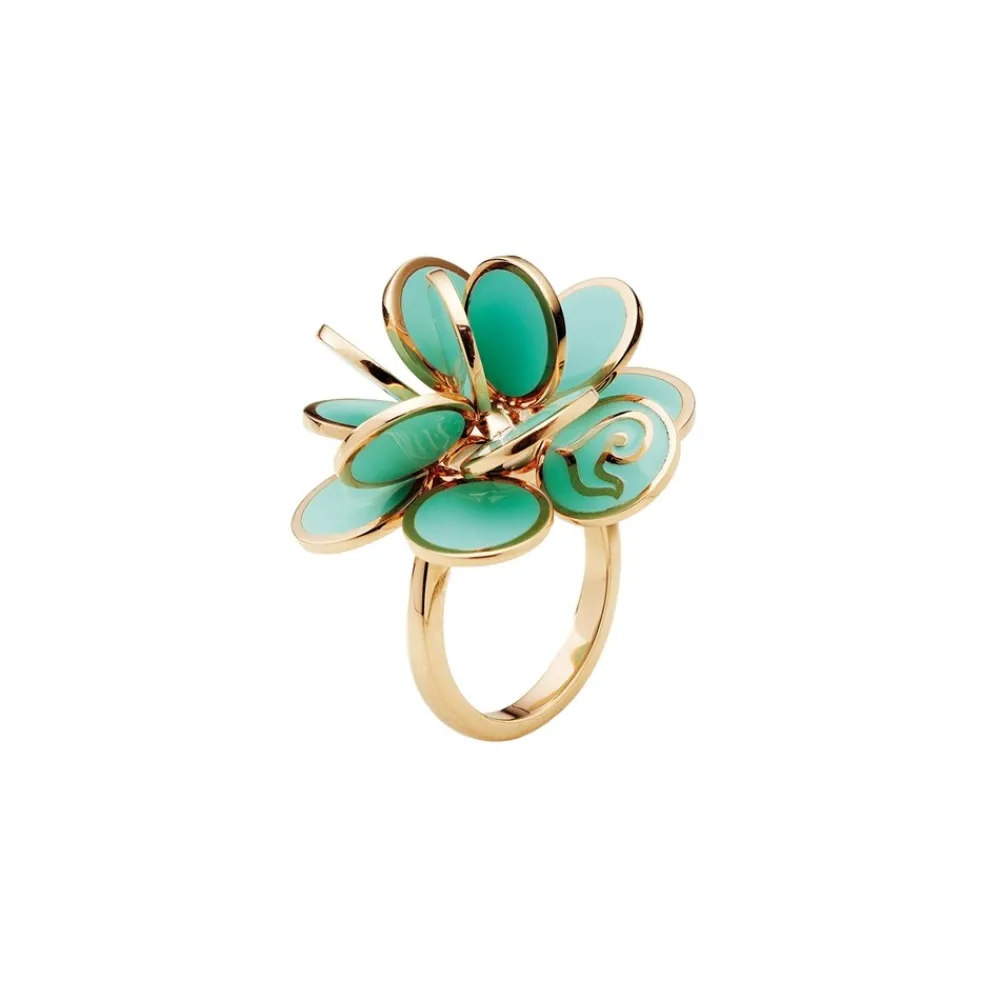 anello_chantecler_paillet_0.webp CHANTECLER Anello Paillettes in oro rosa e smalto verde acqua