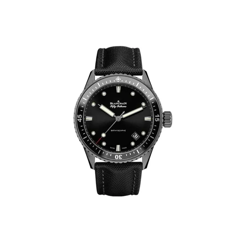 blancpain_fifty_fathoms_b_0-8.webp BLANCPAIN Fifty Fathoms Bathyscaphe ref. 5000 0130 B52A subacqueo moderno passione ceramica Liquidmetal tela vela
