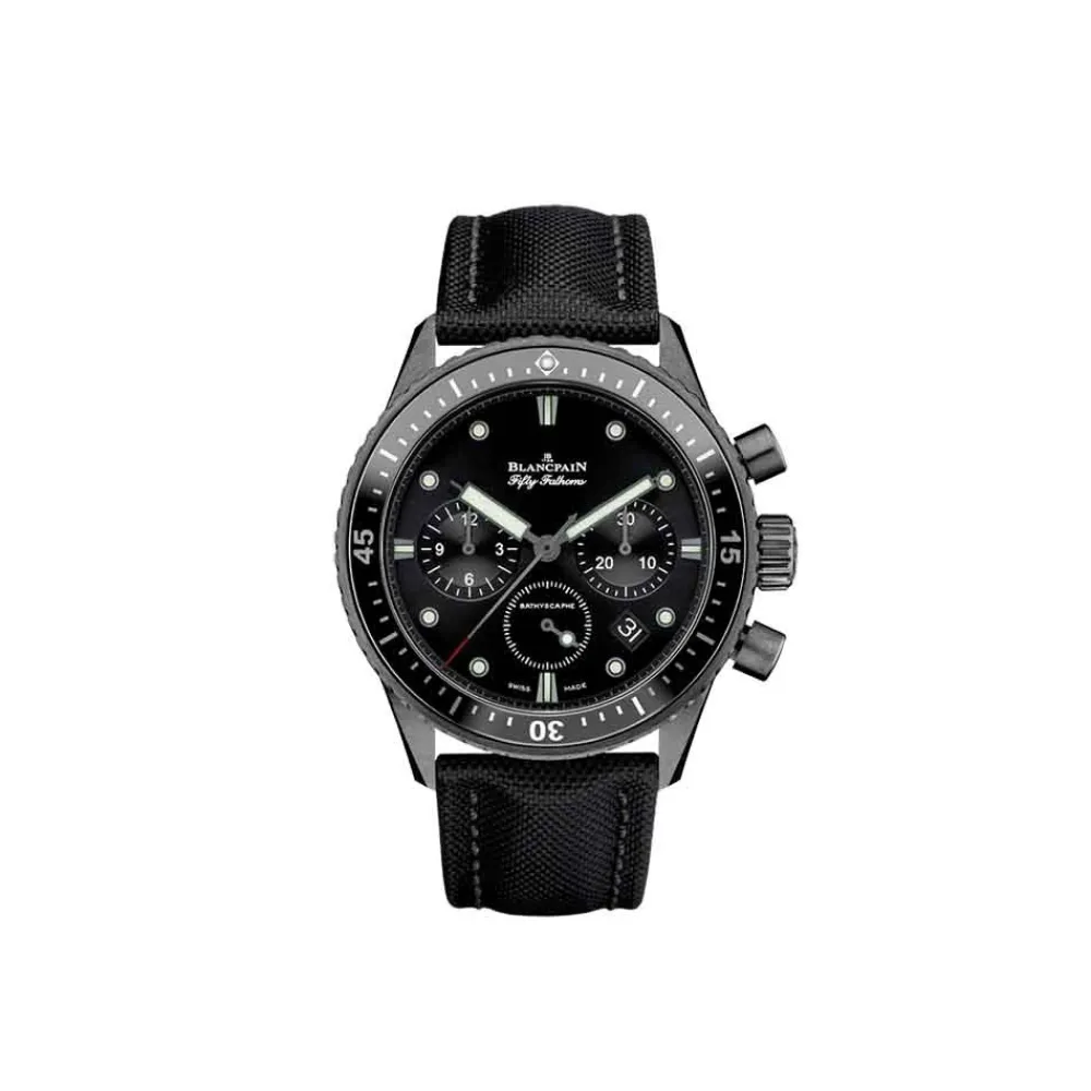 blancpain_fifty_fathoms_b_0.webp BLANCPAIN Fifty Fathoms Bathyscaphe Chronographe Flyback ref. 5200 0130 B52A subacqueo moderno passione ceramica Liquidmetal tela vela cronografo flyback