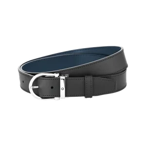 MONTBLANC CINTURA REVERSIBILE IN PELLE NERA E BLU ref. 128784