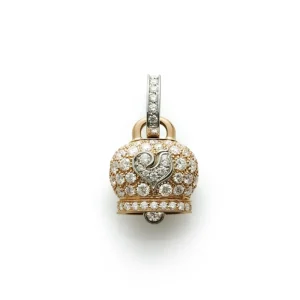 CHANTECLER Ciondolo Campanelle campanella media in oro rosa e diamanti bianchi, galletto in oro bianco e diamanti bianchi