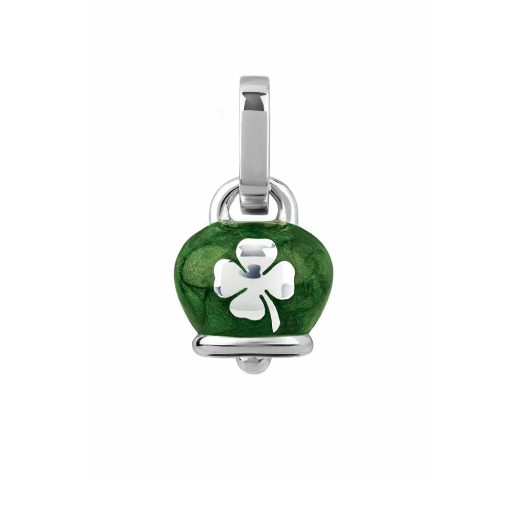 ciondolo_micro_campanella_0.webp CHANTECLER Ciondolo micro Campanella double face in argento e smalto verde perlato, con quadrifoglio sul retro