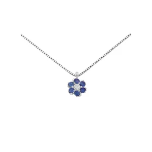 DONNA ORO COLLANA FIORE IN ORO BIANCO ZAFFIRI E DIAMANTI ref. DHPZ9239.002
