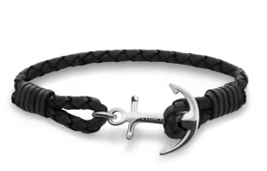 TOM HOPE cordino pelle nera, ancora argento sterling