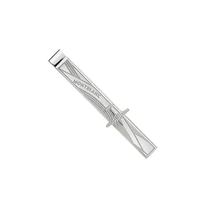 MONTBLANC FERMACRAVATTA RETTANGOLARE IN ACCIAIO PREGIATO CON AEROPLANO INCISO - MEISTERSTÜCK ref. 123797