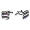 MONTBLANC GEMELLI QUADRATI IN ACCIAO PREGIATO PLACCATO ARGENTO E MADREPERLA A RIGHE CONTEMPORARY ref. 109512