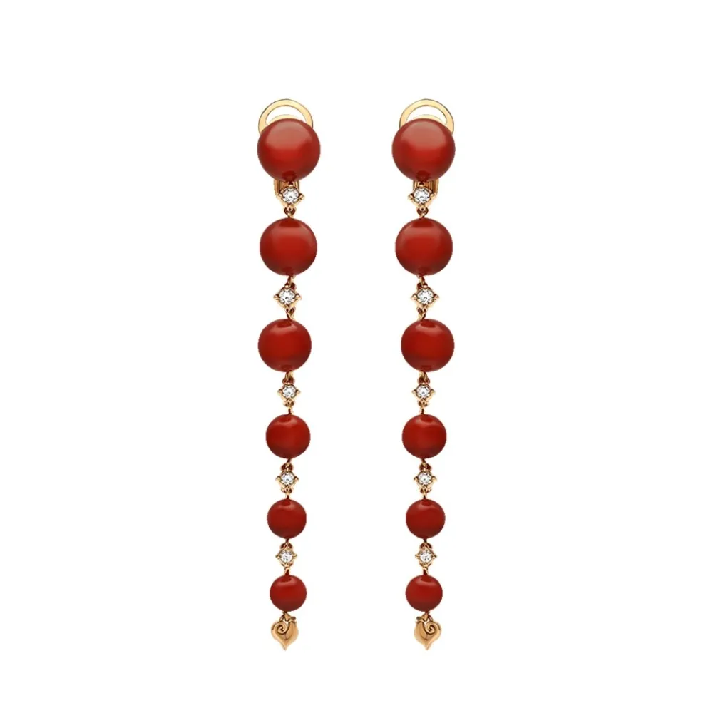 orecchini_pendenti_lunghi_0.webp CHANTECLER Orecchini pendenti lunghi Cherie in oro rosa 18Kt, diamanti e corallo rosso ref. 42331